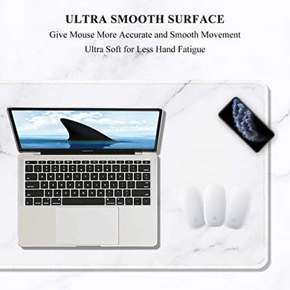 Auhoahsil Large Gaming Mouse Pad, Marble Theme XXL 35.4 x 15.7 in Desk Pad Stitched Non-Slip Rubber Long Computer Mousepad Thin Extended Full Size Desk Mat for Desktop, Laptop, Wireless Mice, White - color: 17 Modern Marble, size: 35.5L x 15.7W inches