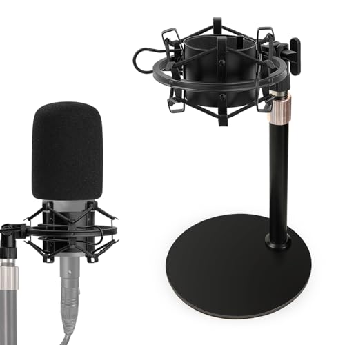 AT2020 Mic Stand, Adjustable Height Desk Mic Stand with Shock Mount, Foam Windscreen, Metal Weighted Base, 1/4 to 3/8 Metal Adapter, for AT2020 AT2020USB AT2020USB+ AT2035 Mic by Rigych - color: Desktop Stand