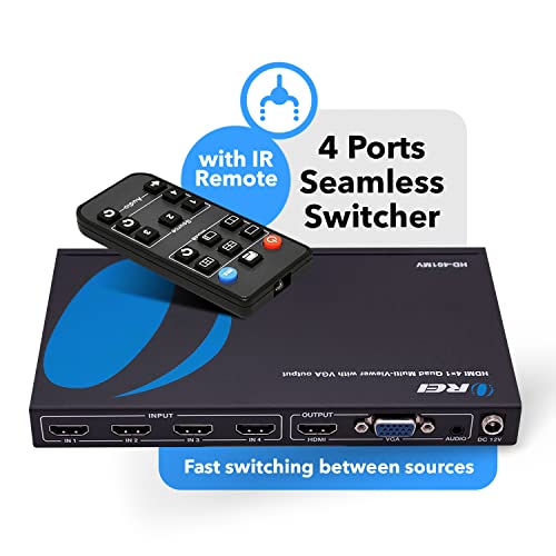 OREI 4x1 Out Quad Screen Multiviewer 1080p 3.5mm/Analog IR Remote HDMI 1.4 | HDMI Multiviewer, HDMI Switcher 4 in 1 Out – 5 Display Modes, VGA Output, LPCM 2.0 Audio, 4.95Gbps Bandwidth - style: 4x1 Multiviewer