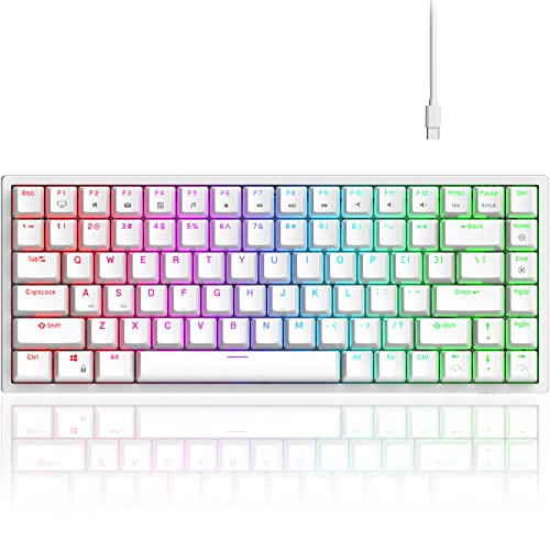 RK ROYAL KLUDGE RK84 Wired RGB 75% Hot Swappable Mechanical Keyboard, 84 Keys Tenkeyless TKL Gaming Keyboard w/Programmable Software, RK Red Switch - color: White, size: Hot Swappable Red Switch