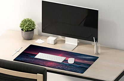 SSOIU Desk Mat, Extended Gaming Mouse Pad (35.5x15.7 in), Large Non-Slip Rubber Base Mousepad with Stitched Edges, Waterproof Keyboard Mouse Mat Desk Pad for Work, Office, Home - Sunset Over The sea - color: Sunset Over the Sea
