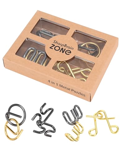 4-in-1 Gold Omega Puzzle Set Heavy Duty Wire Brain Teasers, Unique IQ Puzzle Games for Problem Solving, Stress Relief, Focus Training and Entertainment - style: Gold Omega