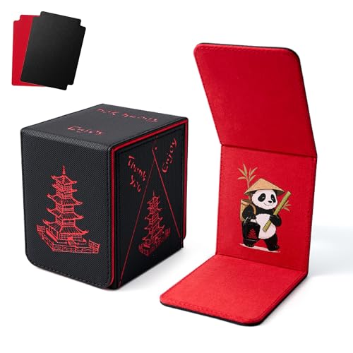 Venssu Chinese Takeout MTG Commander Deck Box, Fits TCG Cards (Black&Red) | Holds 130 Single/100 Double-Sleeved Cards, Fit MTG/PTCG/OPTCG Cards, Strong Magnet, PU Leather, With 2 Dividers - color: Black & Red