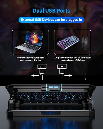 AICHESON Laptop Cooling Pad for 12-15.6 Inch, 6 Cooler Fans, Blue Lights | Laptop Cooling Stand with 2 USB Ports, Adjustable Heights Base
