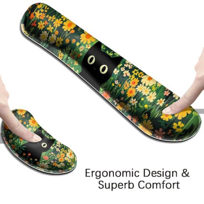Desk Mat, Large Gaming Mouse Pad with Wrist Rest, 4 in1 XXL Mouse pad+Keyboard Wrist Rest+Mouse Pad Wrist Support+Cup Coaster Set, Ergonomic Desk Pad for Home Office,Floral Cat - color: 90