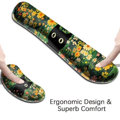 Desk Mat, Large Gaming Mouse Pad with Wrist Rest, 4 in1 XXL Mouse pad+Keyboard Wrist Rest+Mouse Pad Wrist Support+Cup Coaster Set, Ergonomic Desk Pad for Home Office,Floral Cat - color: 90