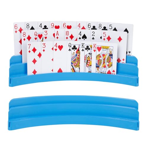 Three-Layer Design Playing Cards Holders，Playing Card Holder for Kids Adults Hands Free Card Holder for Family Card Game Nights Poker Parties - color: Blue(2pack)