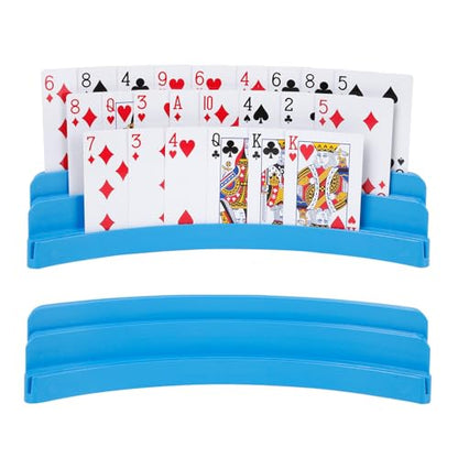 Three-Layer Design Playing Cards Holders，Playing Card Holder for Kids Adults Hands Free Card Holder for Family Card Game Nights Poker Parties - color: Blue(2pack)