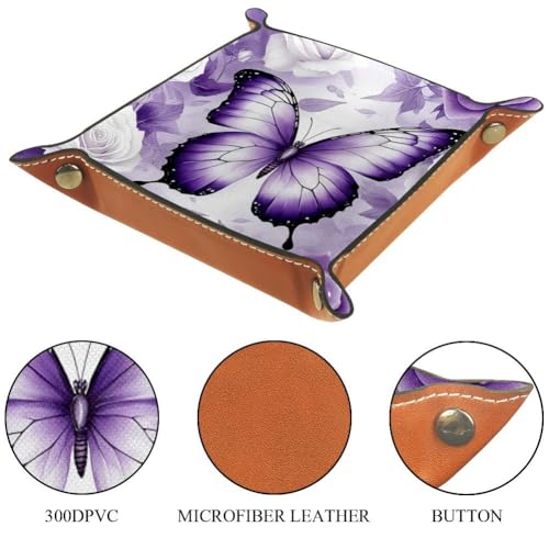 Butterfly Rose Purple Dice Tray Folding Square PU Leather Dice Rolling Tray | Portable Dice Trays for Dice Games Like RPG, DND and Other Table Games, Folded 4.5x4.5x1.2inch - color: Butterfly Rose Purple