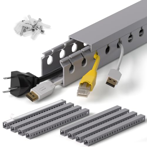1.2"H x 1.2"W Cable Raceway, 132in Under Desk Wire Management Channel, Grey | Slotted Wire Duct, 8Pack, 16.5in Each, Heavy-Duty PVC Cable Management for Server Racks, Network Cables & Electrical Cabinets - color: Grey, size: 1.2in H X 1.2in W X 132in L