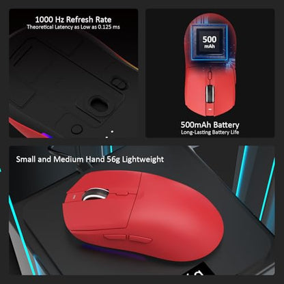 AJ139 V2 MC Wireless Gaming Mouse 2.4G Wired/Bluetooth | RGB Magnetic Charging Dock | Lightweight Design | 12K DPI | 500mAh Battery | PAW3311 Sensor | 5 Programmable Buttons, Compatible with PC/Mac - color: Red