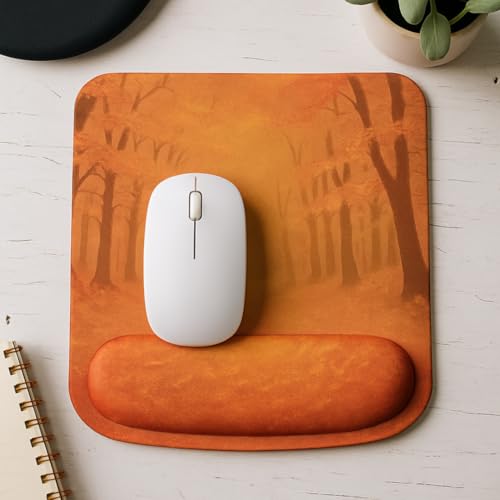 Ergonomic Memory Foam Mouse Pad with Wrist Support, Orange, Ultra-Smooth Surface, Anti-Slip Base (Fall Trees, Medium) - color: Fall Trees
