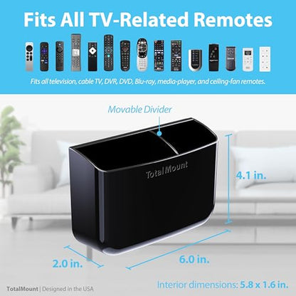 TotalMount Drop-Free Remote Holder – Removable Adhesive Strips – L Black | Designed in the USA – Simply Put the Remotes In – No Tricky Magnet Alignment Needed (Holds 2 or 3 Remote Controls) - color: Standard Black