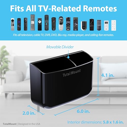 TotalMount Drop-Free Remote Holder – Removable Adhesive Strips – L Black | Designed in the USA – Simply Put the Remotes In – No Tricky Magnet Alignment Needed (Holds 2 or 3 Remote Controls) - color: Standard Black
