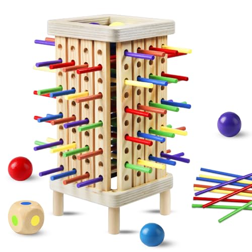 Montessori Game Wooden Board Game, 42 Colorful Wooden Sticks Dice Game Math Learning Toys for 3 4 5 6 Year Olds, Fine Motor Skill Toy for 3+ Year Olds Girls Boys,Family Game Travel Toys Gifts for Kids