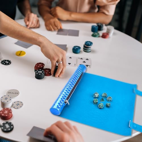 SIQUK 2 Pieces Magnetic Dice Mat Tray Rolling Mat with Zipper PU Leather Folding Scroll Dice Holder for D&D RPG Games (Light Blue, Lake Blue) - color: Light Blue, Lake Blue