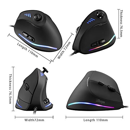 zelotes Wired Gaming Mouse with Joystick,10000DPI,11 Programmable Buttons,RGB,USB Optical Corded Vertical Ergonomic Mouse,Mice for Laptop,PC,Mac,Black