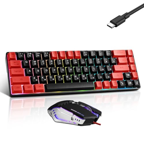 Guiheng Wired 60% Gaming Keyboard and Mouse Combo, Ultra-Compact 61 Keys RGB Backlit Mini Keyboard, Lightweight 3200 DPI Optical, Wired Gaming Set for Windows,PC, MAC PS5 Xbox Gamer(Black and Red) - color: Black and Red combo