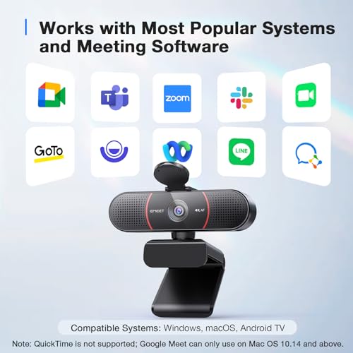 EMEET C960 4K Webcam with Tripod, 3 Adjustable Height, 360° Swivel Head | DesktopTripod w/Privacy Cover, PDAF Auto Focus, Dual Omni Mics, Auto Light Correction, Perfect for Online Meetings - style: 4K Tripod