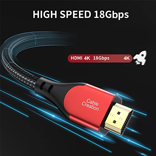 CableCreation HDMI Cable 4K@60Hz, 10ft Highly-Speed 18Gbps, 4K HDR, 3D, Grey Male to Male Braided HDMI Cord for TV, Monitor, Xbox One, PS4 and More,Red - size: 10FT, style: Straight (red)