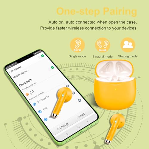 Wireless Earbuds, Bluetooth 5.4 Headphones in Ear with Noise Cancelling Mic, Bluetooth Earbuds Stereo Bass, IP7 Waterproof Sports Earphones, 32H Playtime USB C Charging Ear Buds Yellow for Android iOS - color: butter yellow
