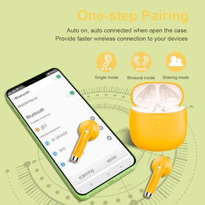 Wireless Earbuds, Bluetooth 5.4 Headphones in Ear with Noise Cancelling Mic, Bluetooth Earbuds Stereo Bass, IP7 Waterproof Sports Earphones, 32H Playtime USB C Charging Ear Buds Yellow for Android iOS - color: butter yellow