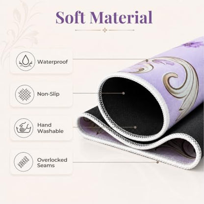 Purple Mahjong Mat for Table & 50PCS Stickers| Carrying Bag, Heavy Floral Mahjong Mats&2 Dices, Noise Reduction Non Slip Foldable, 31.5x31.5 Game Table Cover, for Playing Card, Board Tile Games - color: Purple