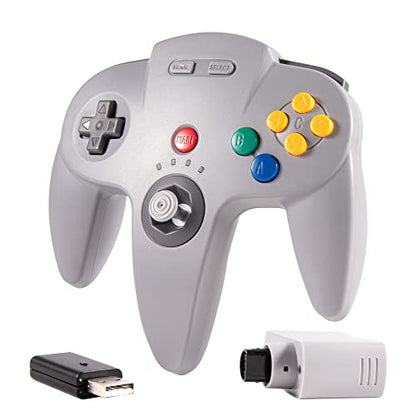 KIWITATA Wireless N64 Controller for Switch 1/Switch 2, 2.4GHZ N64 Remote Joystick Wireless Controller Compatible with N64 Original Console, Raspberry Pi, IOS, PC Windows 7,8,10,11 Gray - color: gray
