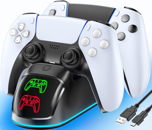Controller Charger for PS5, Dual Charging Dock Station for PlayStation 5 Dualsense & Edge with RGB Light, Fast PS5 Dual Controller Charging Station with Cable Black for PlayStation 4 Chargers - color: Black, size: PS5-8.12inch