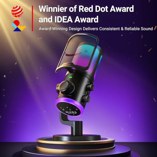 FIFINE Gaming PC Microphone, USB Streaming Microphone with Game Chat Balance, Computer Condenser Desktop RGB Mic with Mute Button, Noise Cancellation for Podcast/Twitch/Discord-AMPLIGAME AM6