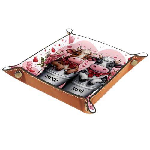 Cows and Love Dice Rolling Tray PU Leather DND & RPG Dice Mat, Portable Dice Rolling Mat Case Storage Box, Folding Scroll Dices Holder Trays for Tabletop Board Game, 6.3"x6.3" - color: Cows and Love, size: 6.3" x 6.3" x 1.2"