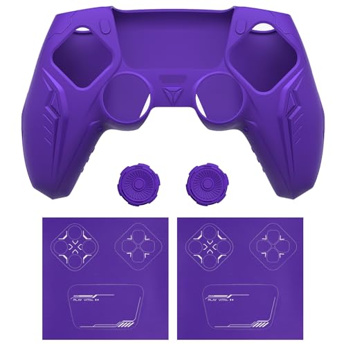 PlayVital Silicone Skin Set for PS5 Controller - Charging Dock Compatible, Full Protection Case with Futuristic CyberMech Design, Soft Cover with Thumb Grips & Stickers - Purple - color: Purple