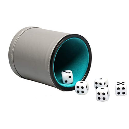Leatherette Dice Cup Set Felt Lined with 16mm Dot Dices Shaker for Yahtzee Bar Party Dice Games - Grey - color: Lakeblue