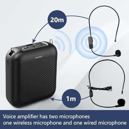 Voice Amplifier with Bluetooth, Portable Speaker with Microphone | Wireless Microphone Headset Speaker for Teacher, Mini Megaphone Sound Amplifier for Classroom, Tour Guides, Speaking - color: Black - 10W