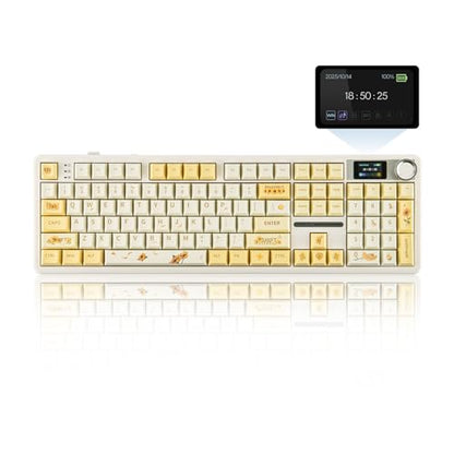 EPOMAKER X Aula F108 PRO Wireless Gaming Keyboard with Screen, 8000mAh Battery, 104 Hot-Swappable and Programmable Keys and Knob, RGB Backlight, for Mac/PC/Android (Grey&Yellow) - color: Grey&Yellow