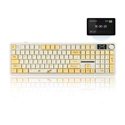 EPOMAKER X Aula F108 PRO Wireless Gaming Keyboard with Screen, 8000mAh Battery, 104 Hot-Swappable and Programmable Keys and Knob, RGB Backlight, for Mac/PC/Android (Grey&Yellow) - color: Grey&Yellow