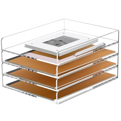 SANRUI 4 Tier Stackable Paper Letter Tray, Acrylic Vertical File Tray A4 Desk Organizer and Accessories Sorter Trays, Clear Workspace Office Supplies Organizers,12inx9.25inx6.6in - style: Vertical Thin 4 Tier Trays