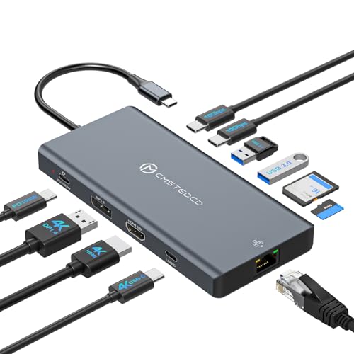 USB C Laptop Docking Station 3 Monitors with DisplayPort 4K@120Hz HDMI 4K@60Hz USBC 4K@60Hz, 12 in 1 Thunderbolt Hub with USB A 3.0, USB C 3.2, Ethernet, SD, TF, PD 100W - size: DP+USBC+HDMI