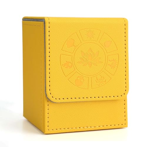 Arkeiliy MTG Deck Box with 50 Pcs Card Sleeve, 110+ Card Storage Leather Deck Box for Magic Commander, Collectible Trading Card Cases for Trading Card Games (Yellow) - color: Yellow III
