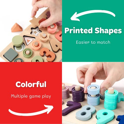 GeroCrew Toddler Montessori Toys Teaches Number, Counting, Math, Stacking Fun Preschool Learning Activates for Boy and Girl | Year Old Boy Gifts and Beyond! (Macaron) - color: Macroon