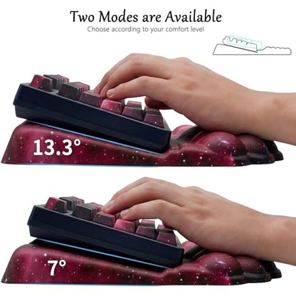 Computer Keyboard Stand Pad with Wrist Rest Dark Pink Cloud Keyboard Pad Support with Comfortable Black Galaxy Stars Wrist Pad Cute Girl Ergonomic Tilted Keyboard Riser Holder for Desktop Office Home - color: Cloud Black Pink