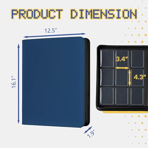 9-Pocket Toploader Binder, Clovecat Premium Card Book， Holds 252 Trading Card with 20 Removable Top-loader Sleeves，PU Card Holder Folders,Card Album for MTG, TCG, Yugioh, Game & Sports Cards(Blue) - color: Blue