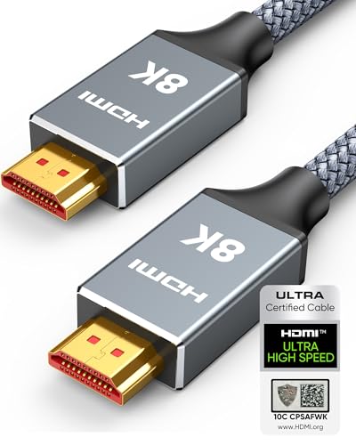 Capshi 5ft 8K 4K@120Hz HDMI Cable 2.1, Certified 48Gbps High Speed Cord | for PS5/4, TV, Gaming Console, Monitor, 8K@60Hz, 2K@240Hz, 144Hz, Support HDR, eARC, DTS:X, HDCP 2.2 & 2.3, Braided - color: Grey, size: 5 feet, style: 8K
