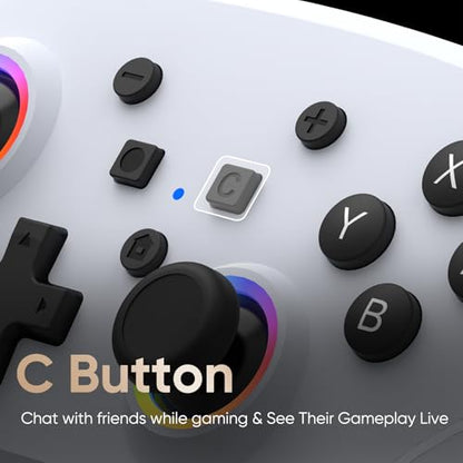 BETMI RGB Wireless Pro Controller for Switch 2, C Button, Wake-up(White) | One Click Wake-up, 9 Gyro Axis, Hall Effect Joysticks, Macro, Dual Vibration, 3.5mm Jack, PC Bluetooth Game Controller - color: White