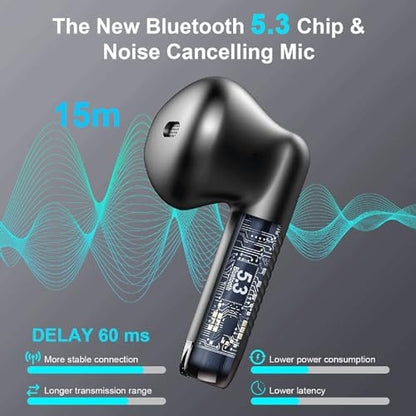 Wireless Earbuds, Bluetooth 5.4 Earbuds Stereo Bass, Bluetooth Headphones in Ear Noise Cancelling Mic, Sports Earphones IP7 Waterproof, 32H Playtime USB C Mini Charging Case Ear Buds for Android iOS - color: Deep Black
