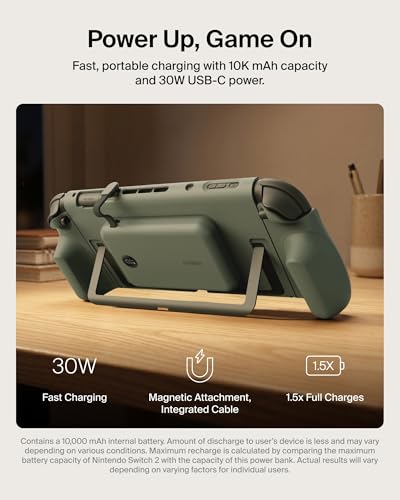 Belkin Nintendo Switch 2 Grip Charging Case with 10000mAh Power Bank 30W | Magnetically Attachable Custom 10000mAh Power Bank with Ergonomic Nonslip Grip, Quick Release, Dockable, Built-in Kickstand - color: Olive, style: Charging Grip