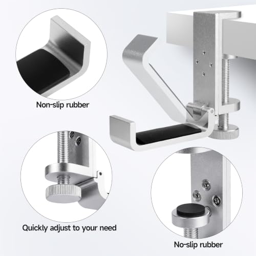All Aluminum Foldable Headphone Holder - Universal Stand for Gaming PC Accessories, Under Desk Clamp Hook (Silver) - color: Silver