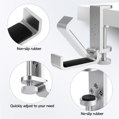 All Aluminum Foldable Headphone Holder - Universal Stand for Gaming PC Accessories, Under Desk Clamp Hook (Silver) - color: Silver