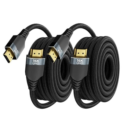 2PACK 10FT 96Gbps Ultra High Speed HDMI 2.2 Cable,Gold-Plated Connectors,16K@60Hz,8K@120Hz,4K@240Hz/480Hz,Dynamic HDR,3D,eARC,DTS:X,HDCP 2.2 & 2.1,Compatible with PS5, PS4,Gaming PC,Monitor - size: 10FT+10FT