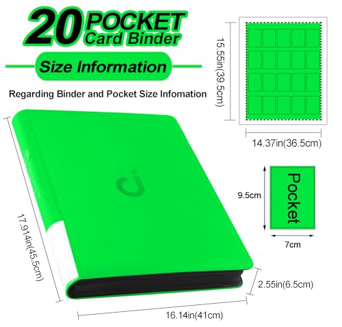 Premium 2000 Pocket Card Binder - 20 Pocket Trading Card Binder with Sleeves Fits 2000 Cards, Ringless Card Album for TCG - Model A，Brilliant Green - color: 20P - Brilliant Green